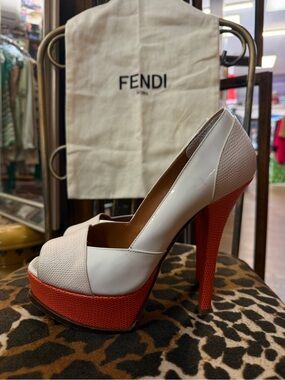 Fendi Croc Leather Peep-Toe Pumps